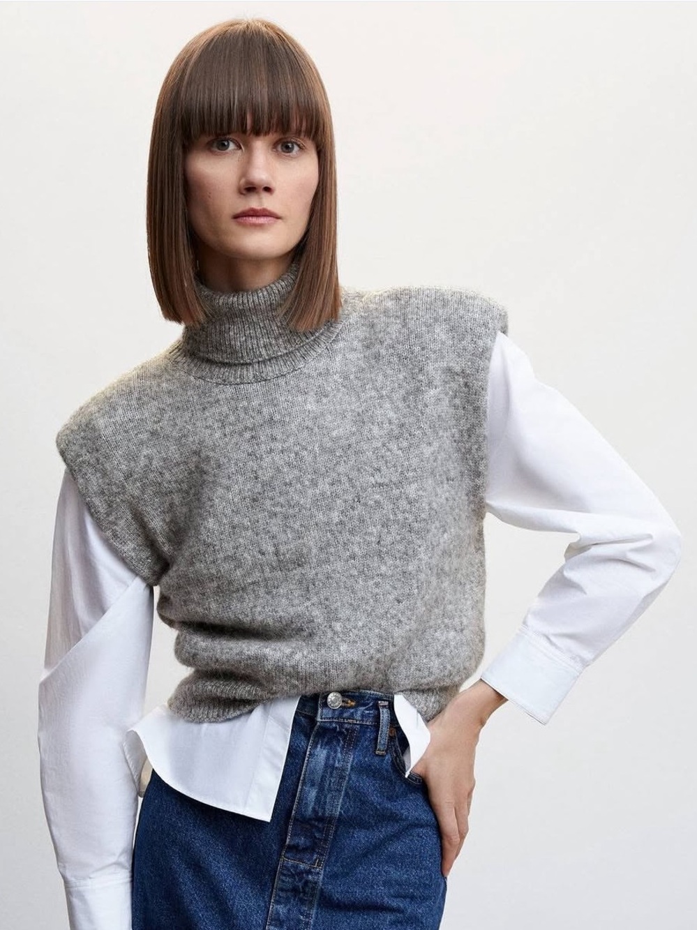 Mango Grey Sleeveless Turtleneck Vest